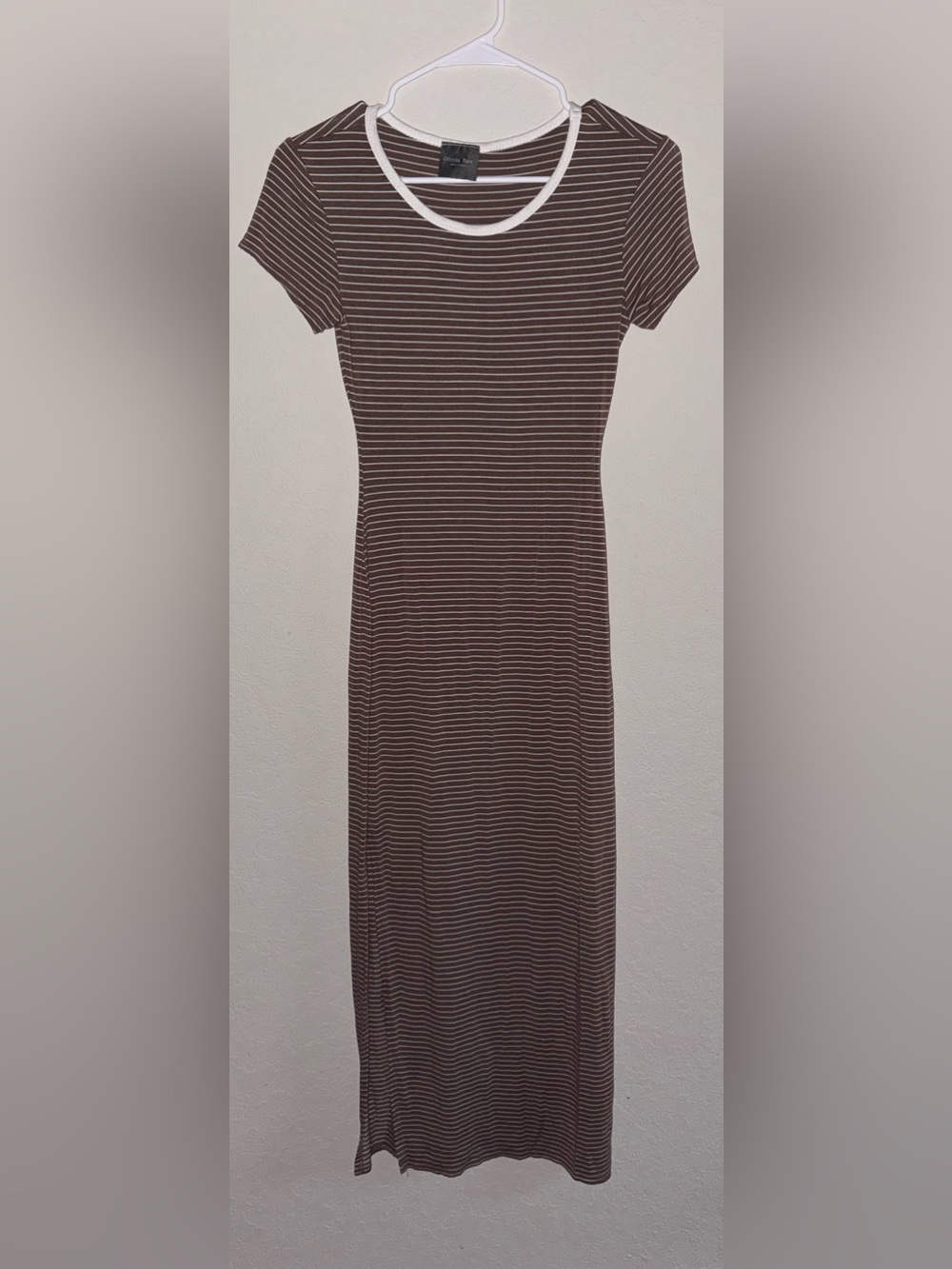 Olivia Rae Brown and White Striped Maxi Tee Dress